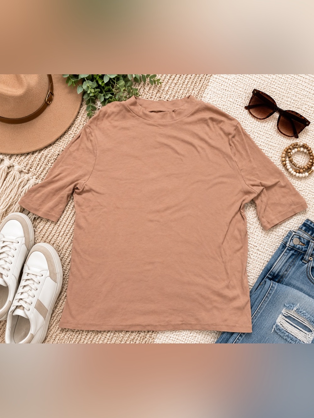 A New Day Women’s XL Tan Ribbed Knit Short Sleeve Crew Neck Top
